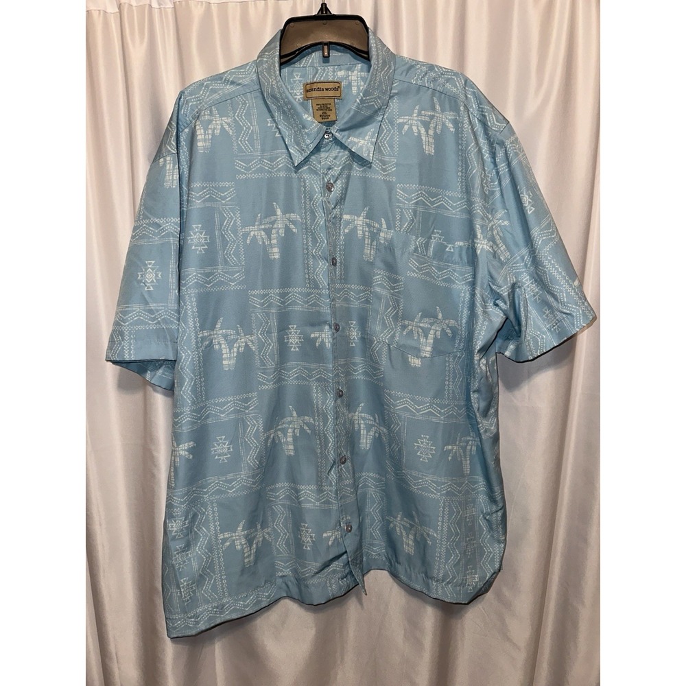Scandia  Woods Shirt Men's 2XL Short Sleeve Blue Palm Trees Pocket India